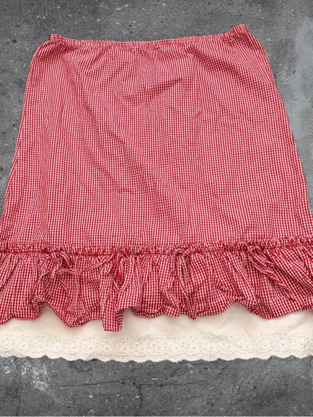 Red Gingham Ruffle Half Slip with Lace Trim